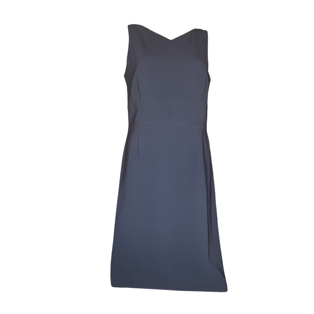 Talbots Navy sleeveless sheath dress Vneck back and gathered pleating